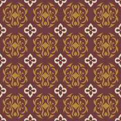 Seamless dark brown and gold damask pattern background Vintage luxury ornamental floral motif design for royal wallpaper packaging and textile print © Natthita