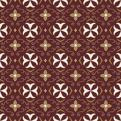 Seamless dark brown and cream floral tile pattern background Vintage ornamental swirl motif design for ceramic tiles wallpaper and interior decor © Natthita