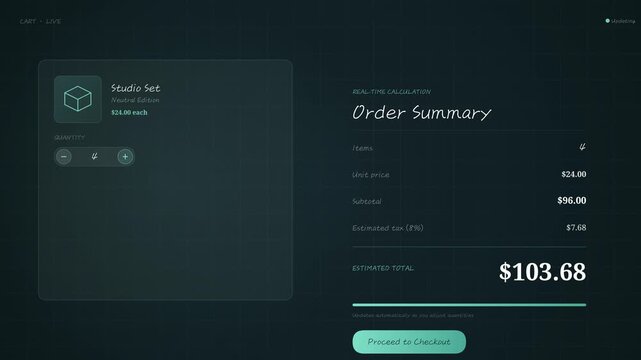 Shopping Cart Checkout Screen Calculating Total Price In Real Time