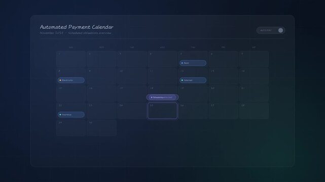 Automated Bill Payment Calendar Showing Scheduled Monthly Obligations