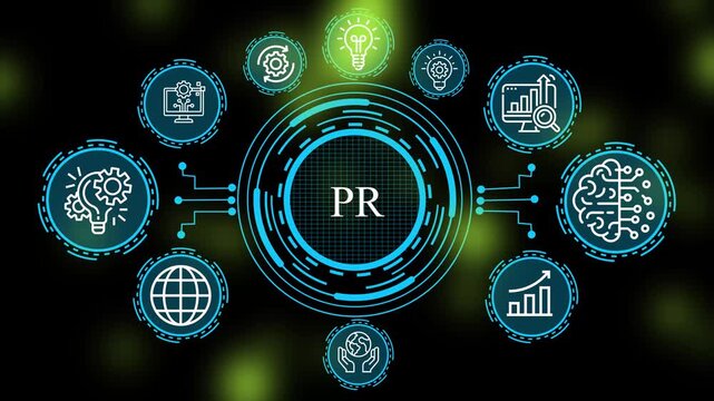 Modern Public Relations PR Communication Network System with Artificial Intelligence Media Strategy Digital Transformation Brand Management Infographic Motion Graphic Concept 4K video