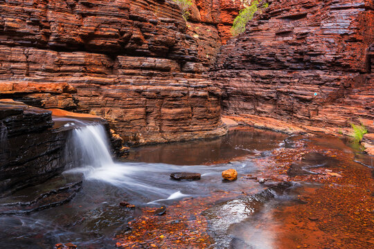Small waterfalls deep inside a gorge in karijini national park