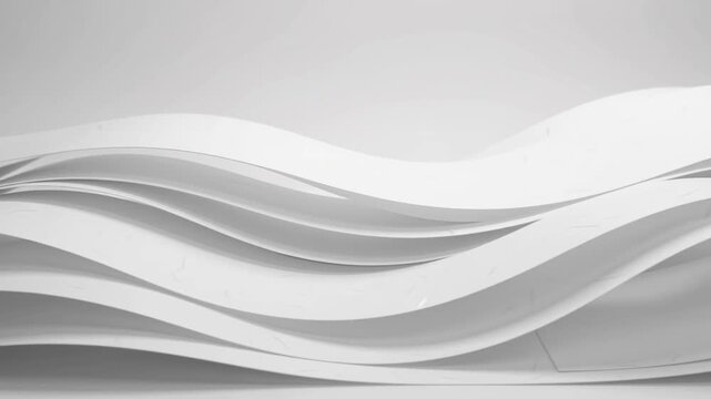 Abstract white paper layers flowing in smooth waves with soft shadows and copy space