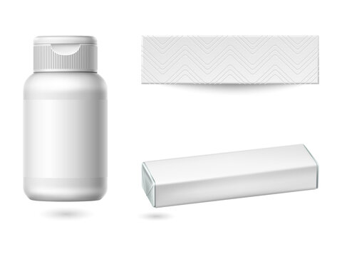 White pill bottle and gum pack isolated on a transparent background