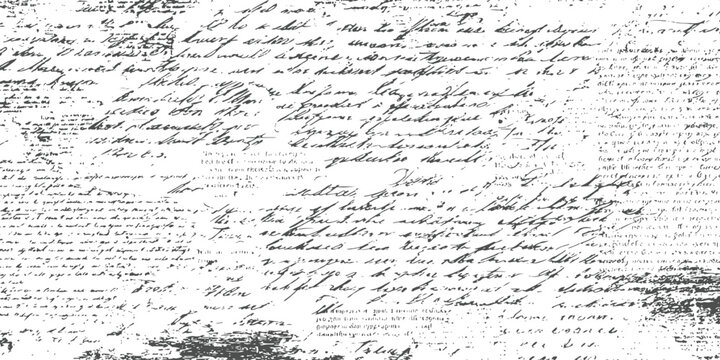 Abstract grunge background with unreadable cursive handwriting script and ink stains vector illustration.
