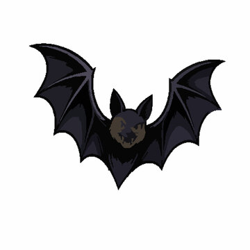 Bat Flying Pixel Art Illustration Spooky Halloween Creature Design Element