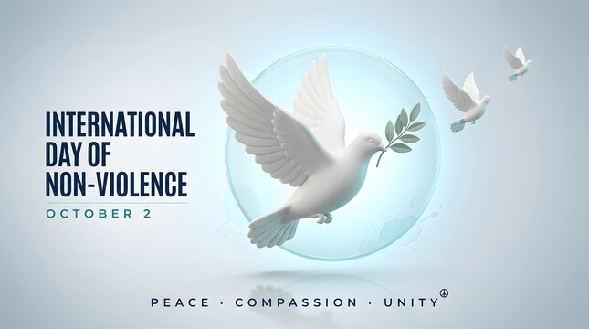 White doves with olive branch illustrate international day of non violence concept
