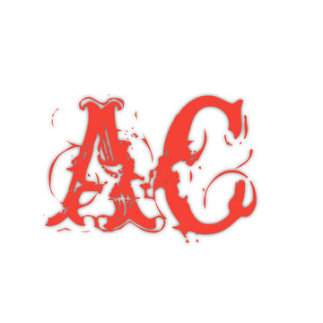 Stylish red decorative typography letters AC monogram design on solid black background
