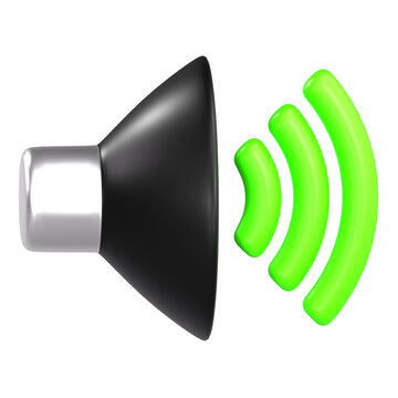 Sound speaker emitting green audio waves for volume and media broadcast