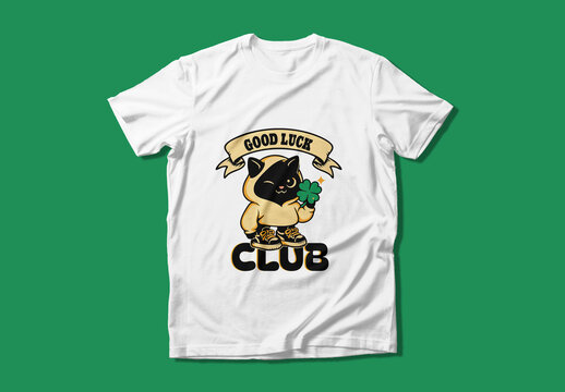 Cute Cat Good Luck Club T Shirt Design Template