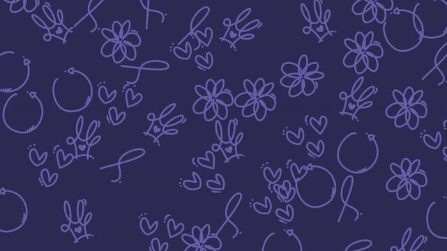 Seamless pattern with hand drawn rabbits and flowers for spring holidays.