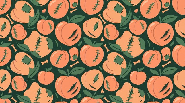 Spooky Zombie Peach Seamless Pattern Cartoon Vector Background