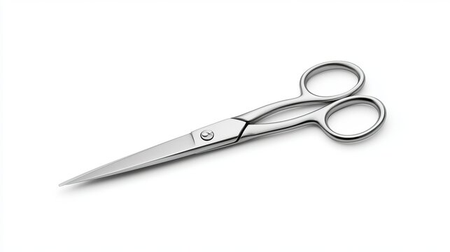 Sharp silver scissors resting gently on a crisp white surface, representing crafting, cutting, and precise professional work