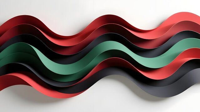 Abstract wavy paper lines in pan-african colors, modern juneteenth background, red black green paper cut design