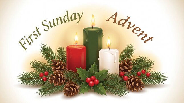 First sunday of advent candles and fir branches