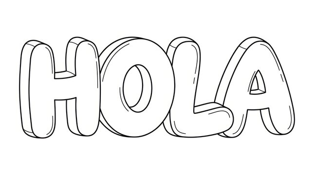 Hola Text in 3D Bubble Letters, Hand Drawn Style, Isolated on White Background
