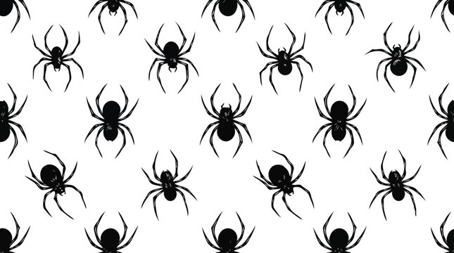 Seamless Halloween Pattern of Hand Drawn Black Spiders