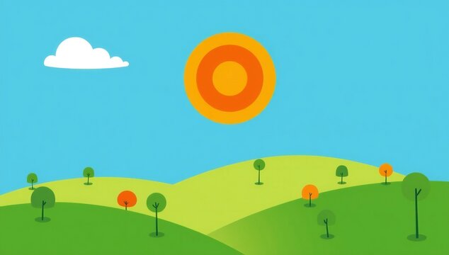 Sunny landscape with rolling hills
