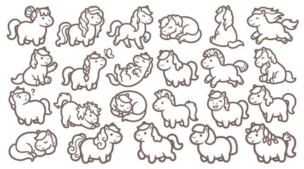 Obraz premium Collection of Cute Doodle Ponies in Various Poses and Expressions.