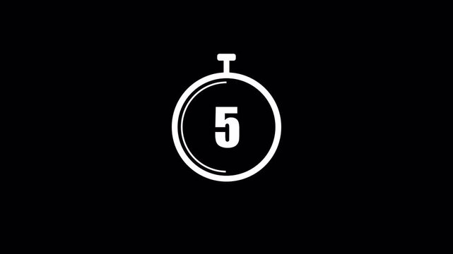 10 Second Countdown Timer Animation on Stopwatch Outline with Transparent Background, In 4K.