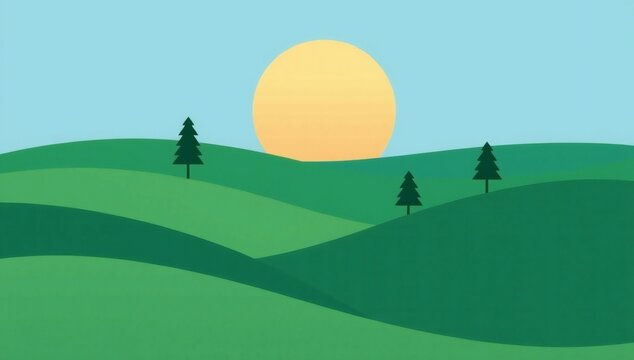 Sunset over rolling hills