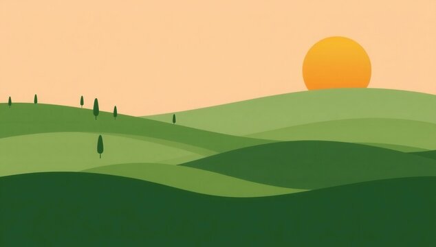 Serene sunset over rolling hills