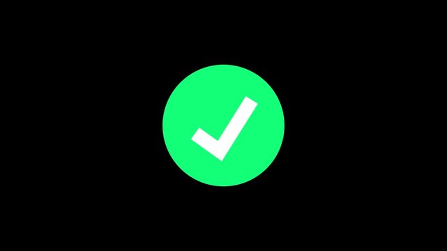 Title 2 (Space-separated, 160&ndash;190 characters):
4k ultra hd 3840x2160 green circle checkmark symbol white tick icon animation success correct approval sign dark background