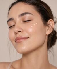 Obraz premium Woman Applying Skincare Serum Drops to Cheek