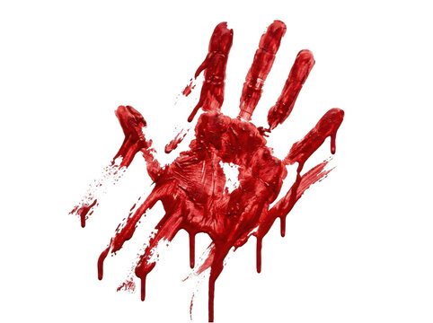 Red bloody hand print on a flat surface