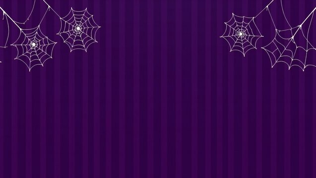 Spooky spider webs hanging on a deep purple background for halloween celebration