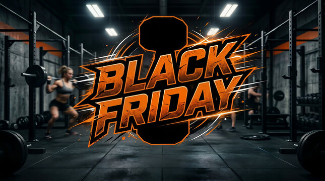 Black friday promotional poster for gym and fitness equipment with heavy weights