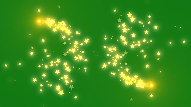 Magical glitter star line animation with sparkling fairy dust trails glowing white shimmer particles twinkling doodle stars luxury starlight transition effect green background 4k video