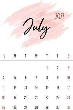 July 2027 Monthly Calendar Design with Watercolor Splash
