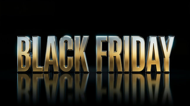Metallic gold 3D text black friday against a dark background with metallic lette