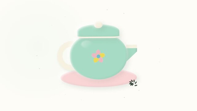 Minimalist illustration of a cute pastel green teapot with a small flower pattern.