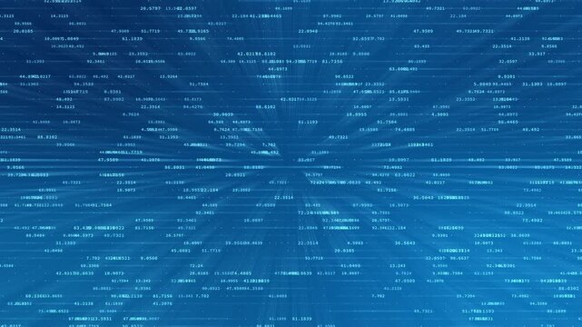 Abstract blue technology video background featuring random moving numbers and digital data lines, dots, ideal for software development, cybersecurity, AI and futuristic technology concepts