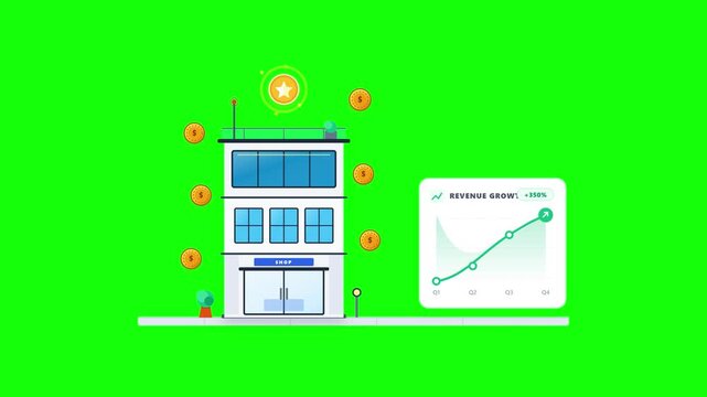 Retail shop business success and financial growth concept. Graph charts upward trend in business success.