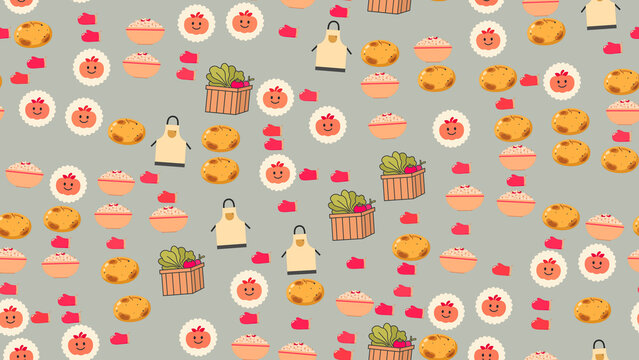 Cute Food and Kitchen Elements Pattern