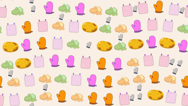 Oven Mitts, Pot Holders, Potatoes, and Green Vegetables Pattern
