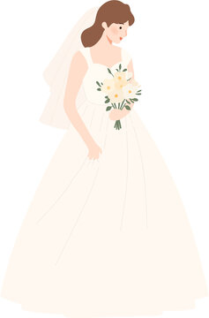 Full Body Bride in Wedding Dress Flat Vector Illustration