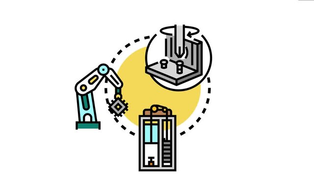 Mechanical apparatus constraints concept creating efficiency issues, showing automated robotics technology, industrial production, and assembly line limitations