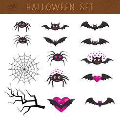Fototapeta premium Cute Halloween Vector Icons Set with Spiders and Bats