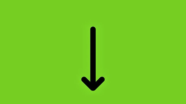 Black arrow pointing down animated on green screen chroma key background.