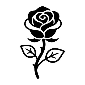 Black and white rose flower icon vector illustration isolated on transparent background