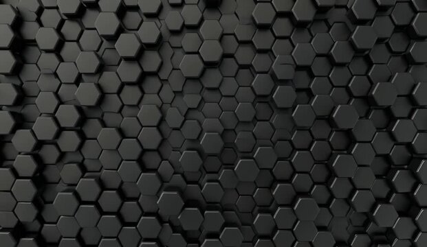 Abstract motion background featuring a seamless black honeycomb pattern composed of hundreds of precisely aligned repeating hexagonal grid lines