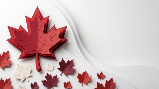 Minimalist Paper Cut Maple Leaf Autumn Seasonal Holiday Background