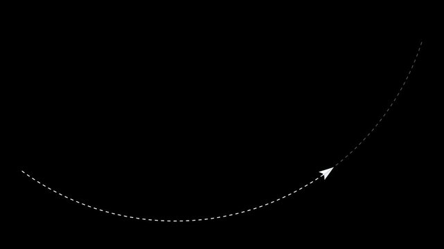 White dashed curved arrows moving upward on black background