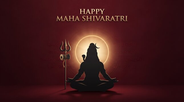 Silhouette Lord Shiva Meditating with Trident for Maha Shivaratri Festival Religious Background