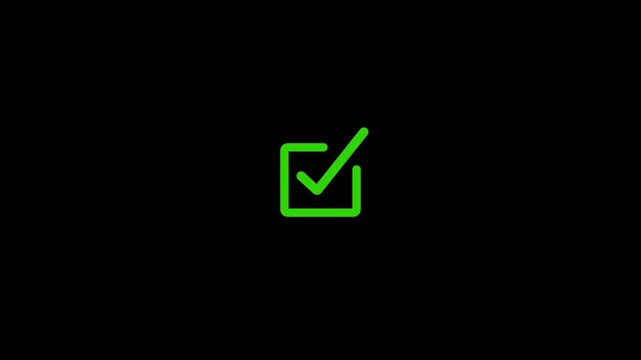 Animated check mark icon. right check mark icon on a black background.