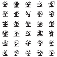 Obraz premium PrintSet of 25 Black Silhouette Tree and Botanical Icons, Nature Collection